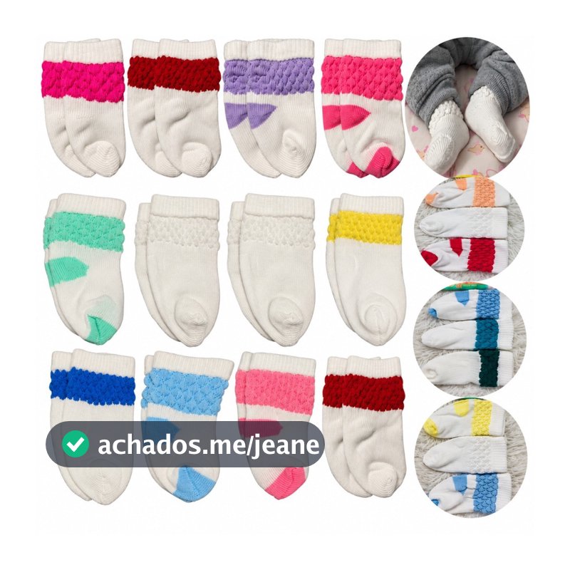 Kit 12 (06 e 03) Pares de Meias Bebê Recém Nascido (0 a 12 Meses) Baby RN Menino Menina Masculino Feminino Infantil