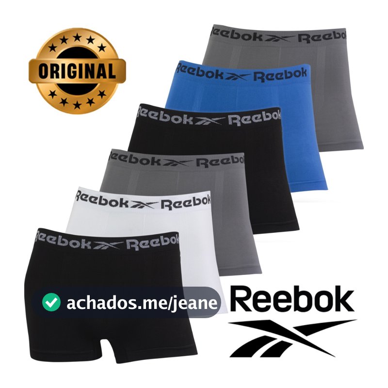 Kit 6 Cuecas Boxer Reebok Microfibra Sem Costura Confortável Macia Lisa Masculina Adulto Dia a Dia