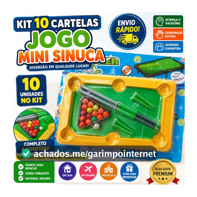 Kit 10 Jogos Mini Sinuca Infantil Mesa Bilhar Brinquedo Educativo Portátil Festa Brinde Lembrancinha