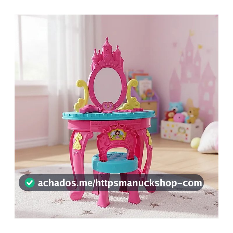 Penteadeira Infantil Princesas C/ Acessórios Banquinho Brinquedo Rosa Super Promoção Envio Imediato!