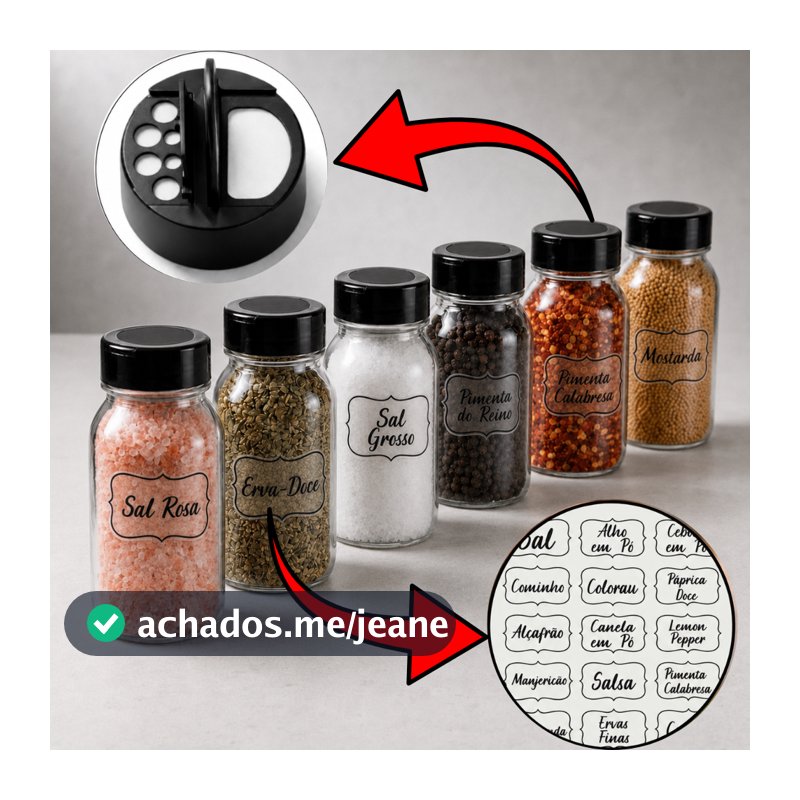 Kit Potes Tempero 200ML para Cozinha + Etiquetas Tempero | Envio Veloz
