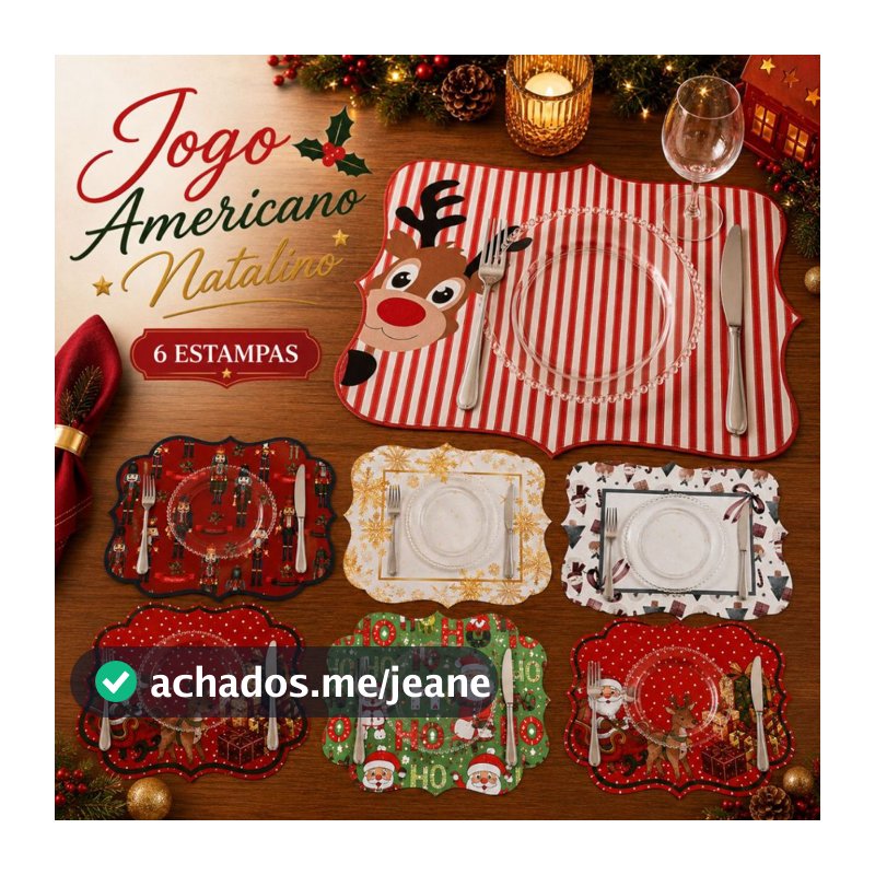 Jogo Americano Natalino Kit 2 4 ou 6 Peças Estampas de Natal Mesa Posta Decoração Natalina