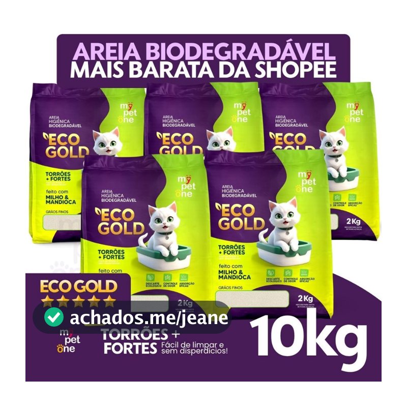 Kit 5 Areia Biodegradável Gatos Bio Gold Fina MyPetOne - 10Kg