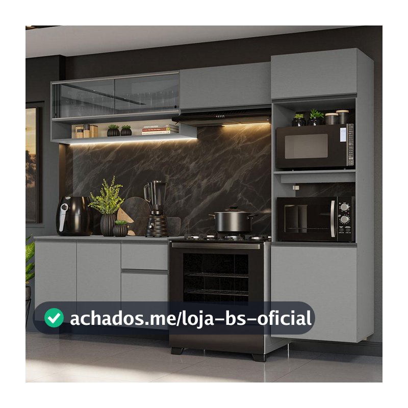 Armário de Cozinha Completa Suspenso 260cm Cinza Nice Madesa 10