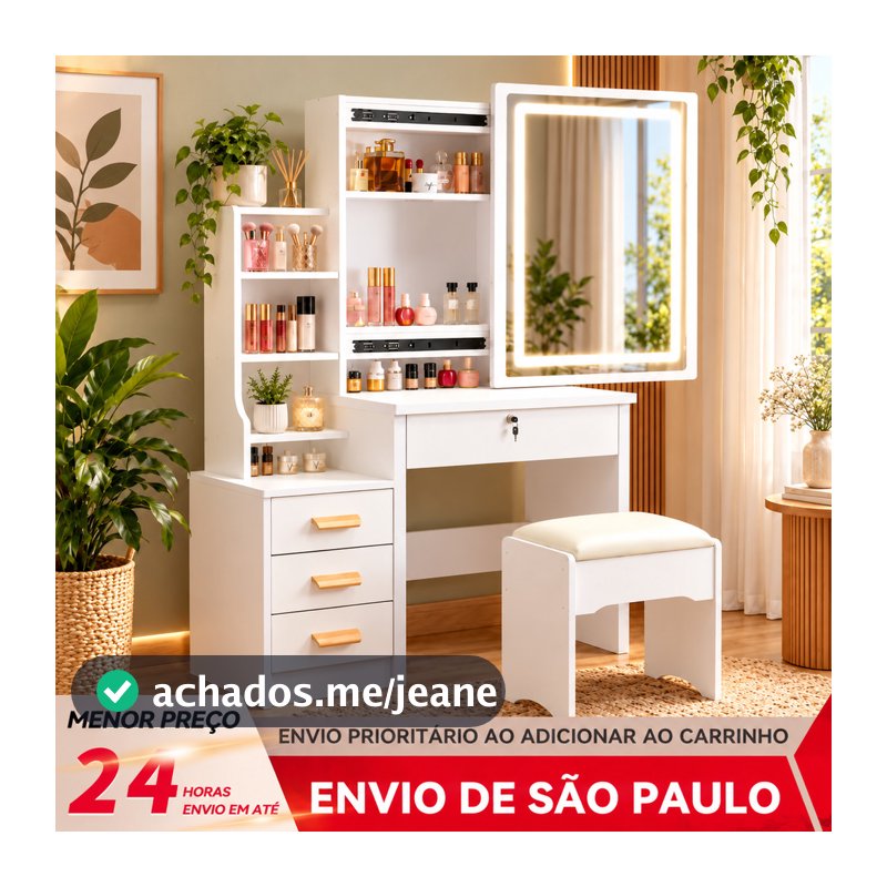 BAIERDI Penteadeira funcional para casa, dispõe de espelho e gaveta, amplo espaço para armazenar cosméticos e acessórios