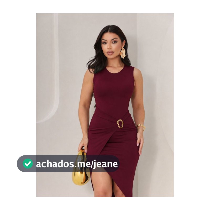 Vestido Midi Feminino Preto com Fenda Lateral e Detalhe Dourado Elegante