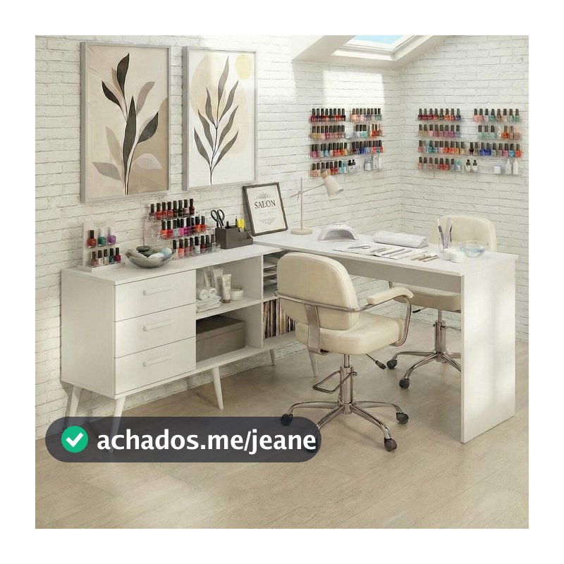 Mesa de Manicure Profissional de Canto em L com 3 Gavetas Jady Multimóveis MP6042