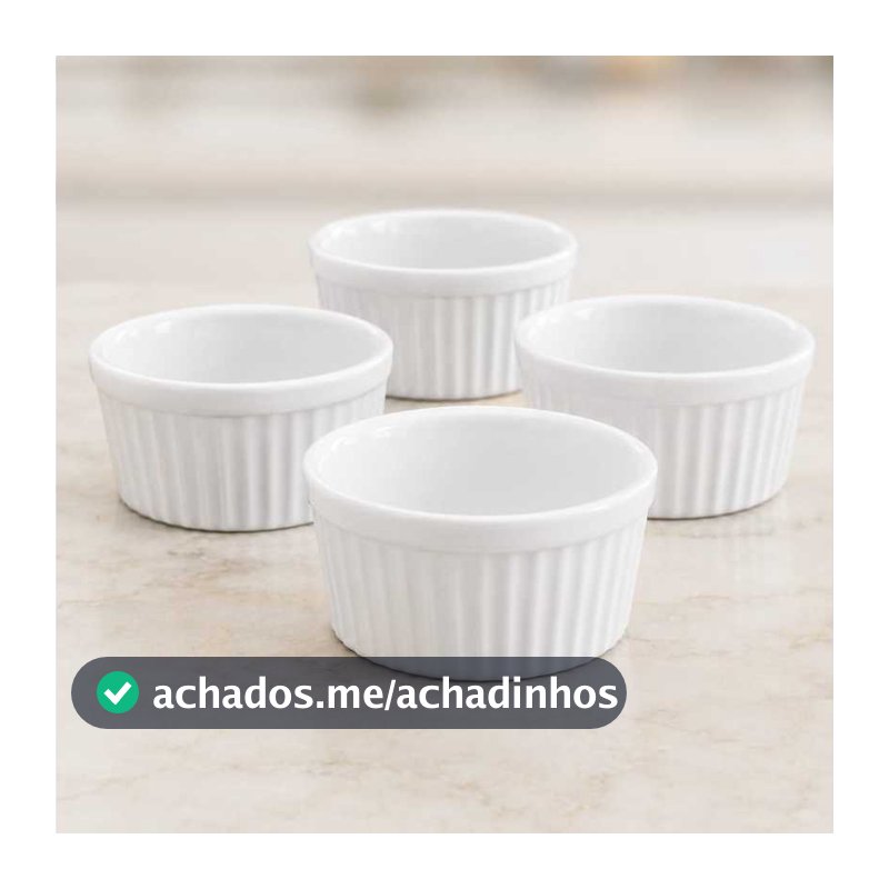 Kit Ramekins de Porcelana Branca canelada 150 ml para molhos petiscos sobremesas
