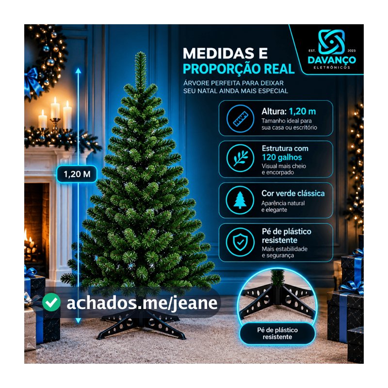 Árvore Natalina Luxo 120cm com 180 Galhos Pé de Plástico PVC Reforçado Árvore De Natal Pinheiro