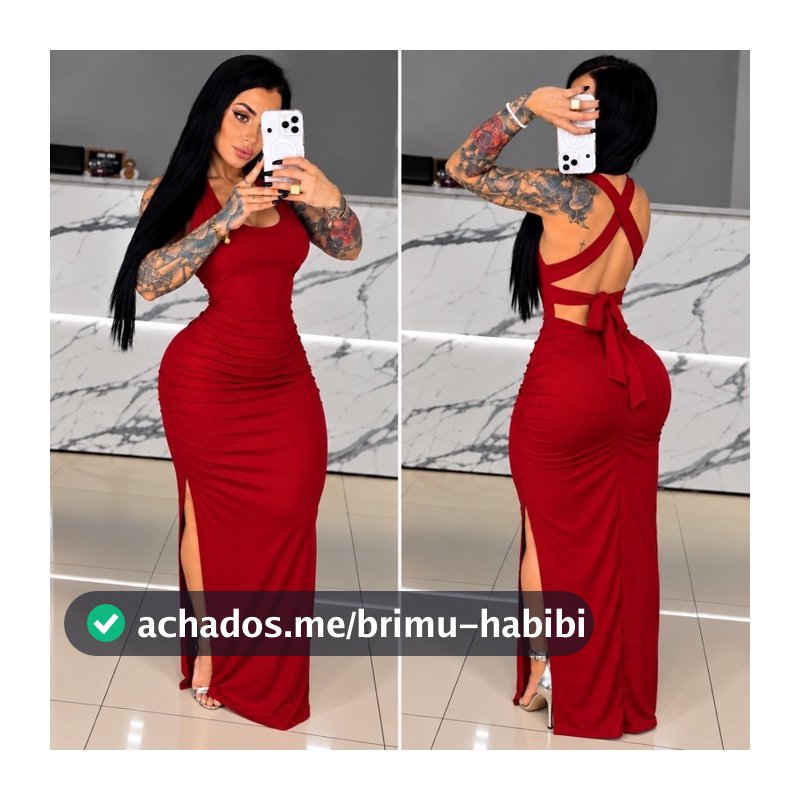 Vestido Feminino Mid Amarração com Fenda Elegante Longo Festa Casual Estiloso e Chick