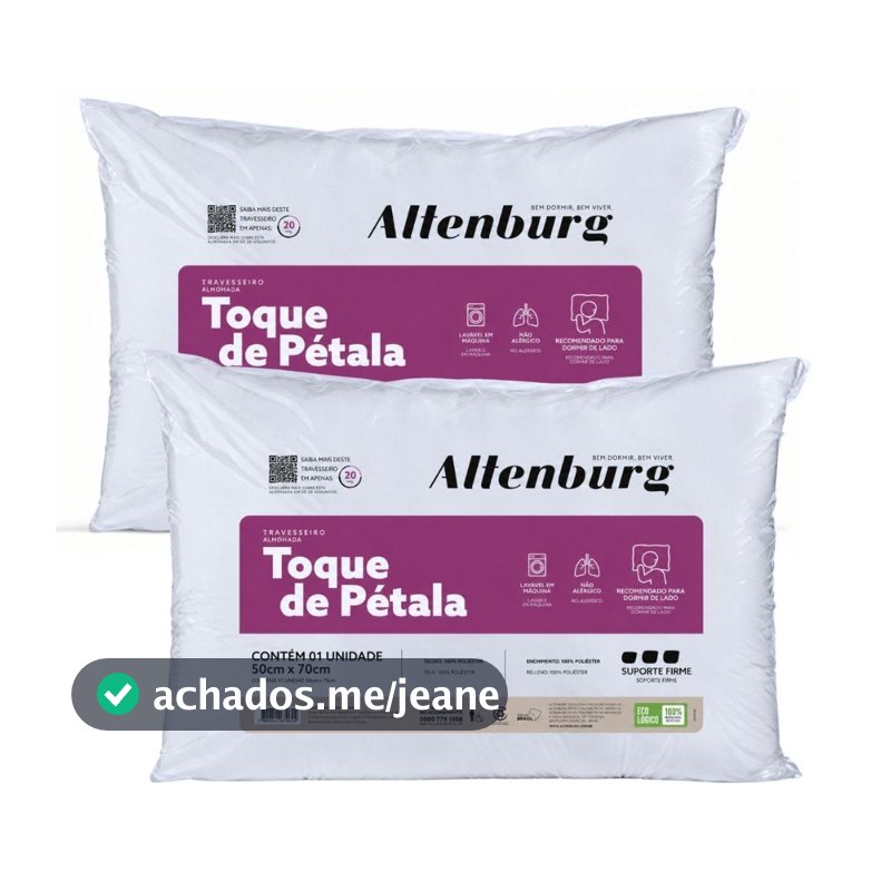 Kit 2 Travesseiros Altenburg Toque de Pétalas Original 50x70cm Microfibra Antialérgico Branco