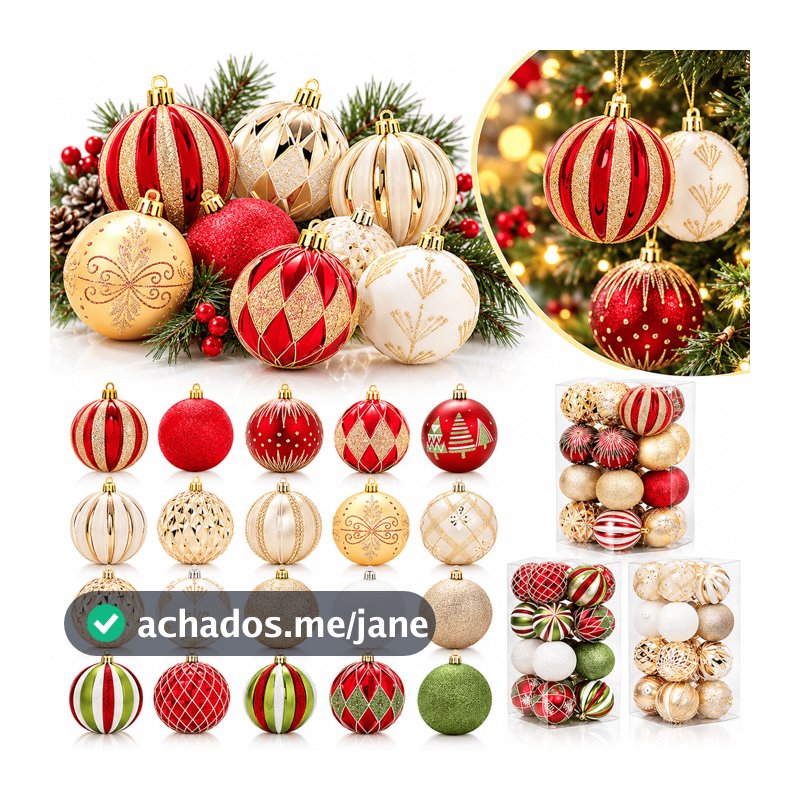 Kit 16 Bolas Enfeites de Natal Decoração para Árvore Natalina Bolinha Champanhe loja pisca pisca led