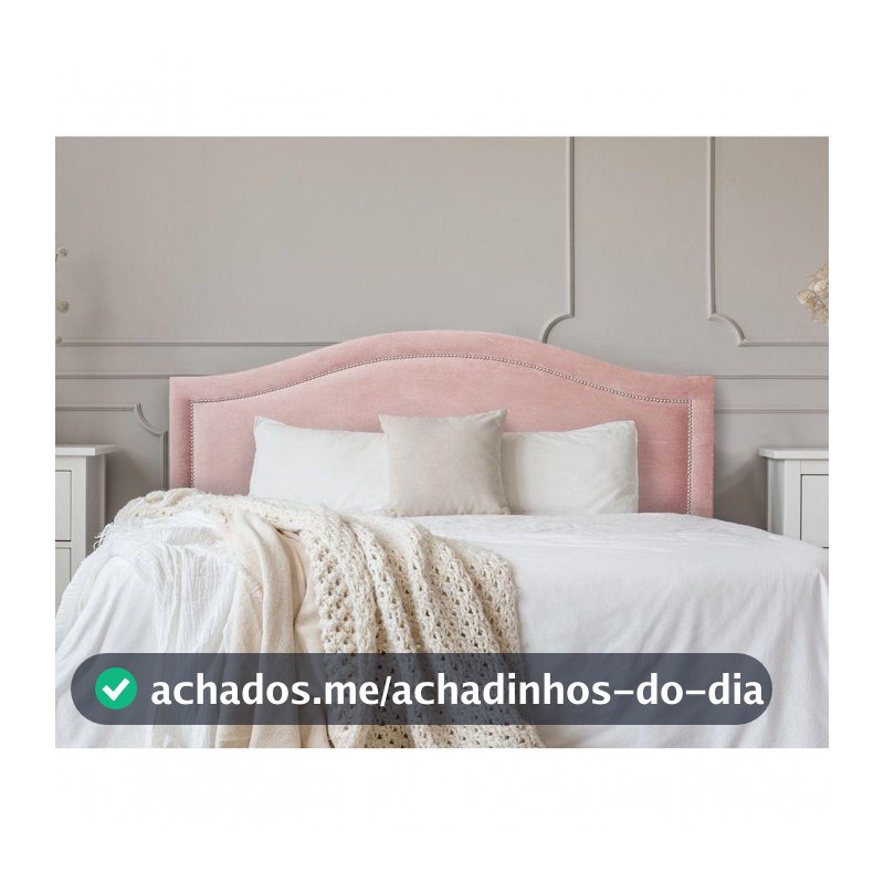 Cabeceira Casal Curva Luxo 140x60 Veludo Rosê - Tachas Prata