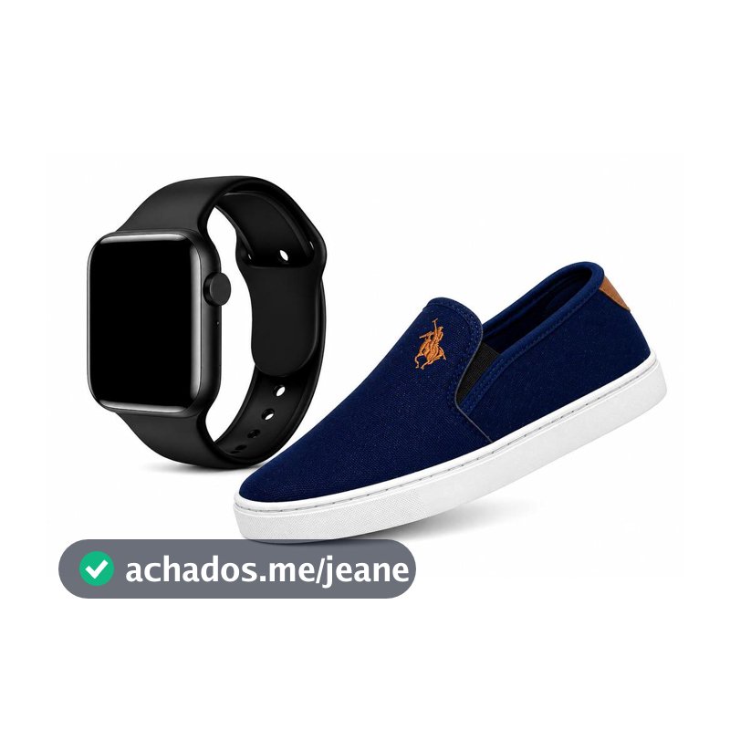 Sapatênis Polo Slip On Casual Confortável + Relogio Smartwatch Promoção Presente Pais Natal