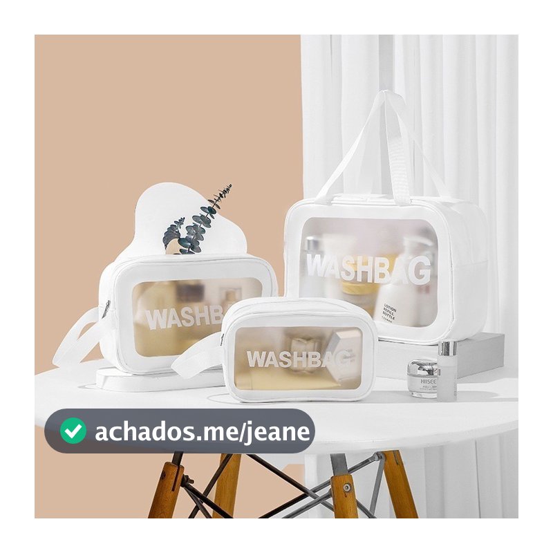 Kit 3 Necessaire Maquiagem Transparente WashBag A Prova De Água