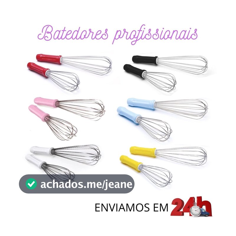 Batedeiras de bolo Fuet Fuê Profissional reforçado, Batedor  de 25 ou 30 cm confeitaria e cozinha varias cores