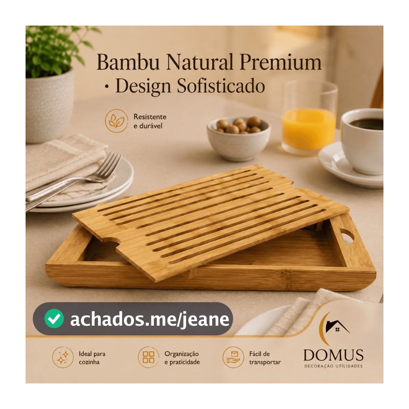 Bandeja  Migalheira Tabua de Bambu para Pães Multiuso Café da Manhã Tabua de Cortes Porta Talheres