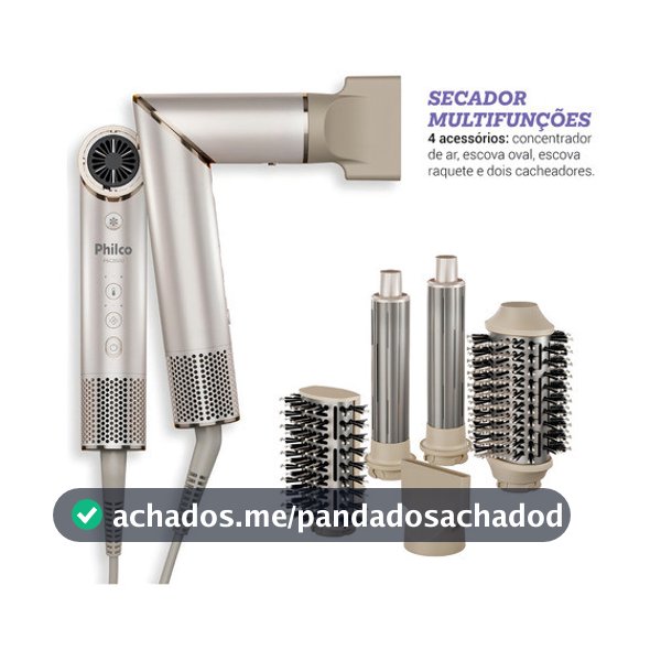 Secador de Cabelo Philco PSC3500 4 em 1 Dobrável Portátil com Escovas e Cacheadores para Viagem