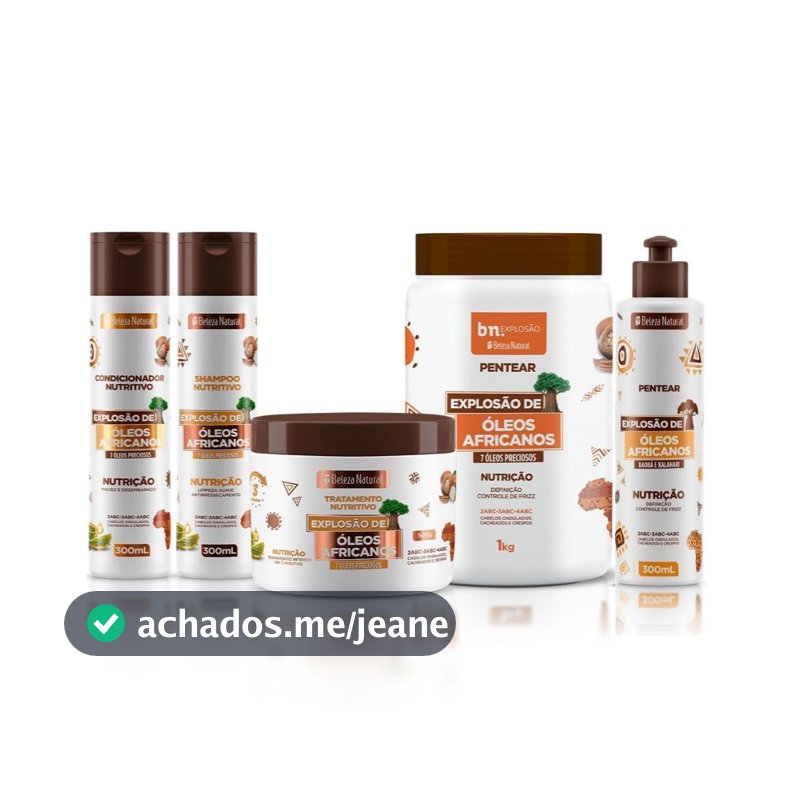 Kit Cachos Óleos Africanos – Shampoo, Condicionador, Pentear , Ativador, Máscara bn.Cachos