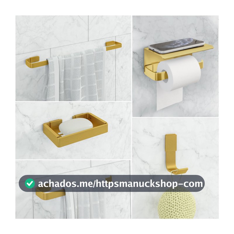 Kit de Acessórios para Banheiro 5 Peças com Porta Celular Preto, Dourado, Rose, Polido, Branco