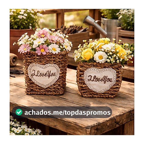 Vaso Rústico de Palha Decorativo Cesto Cachepo Festa Vintage Farm House Decoração Casa Vasinho Cozinha Planta Luxo Decor
