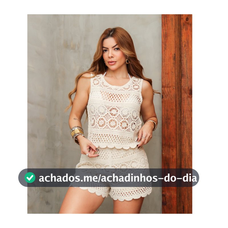 Conjunto Feminino Saida de Praia Crochê Vazado Cropped e Short Cintura Alta Verão SD4096