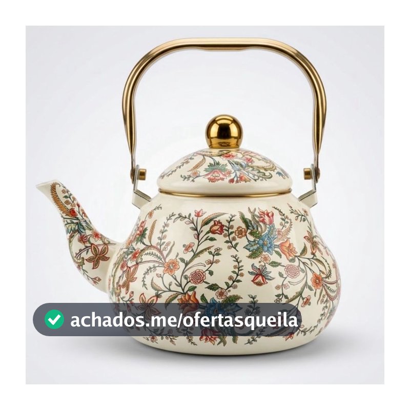 Chaleira de alumínio esmaltada Floral Vintage Luxo com alça  Fogão inducão e convencional Caçarola de aluminio Esmaltada