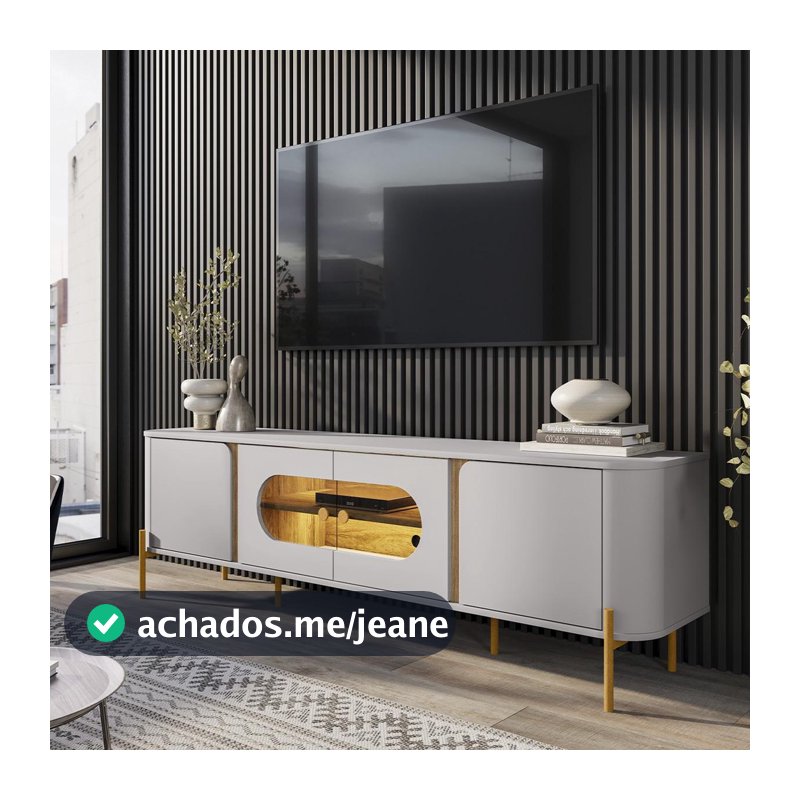 Rack Juquehy TV 75 Polegadas com 4 Portas e Pés Em Aço
