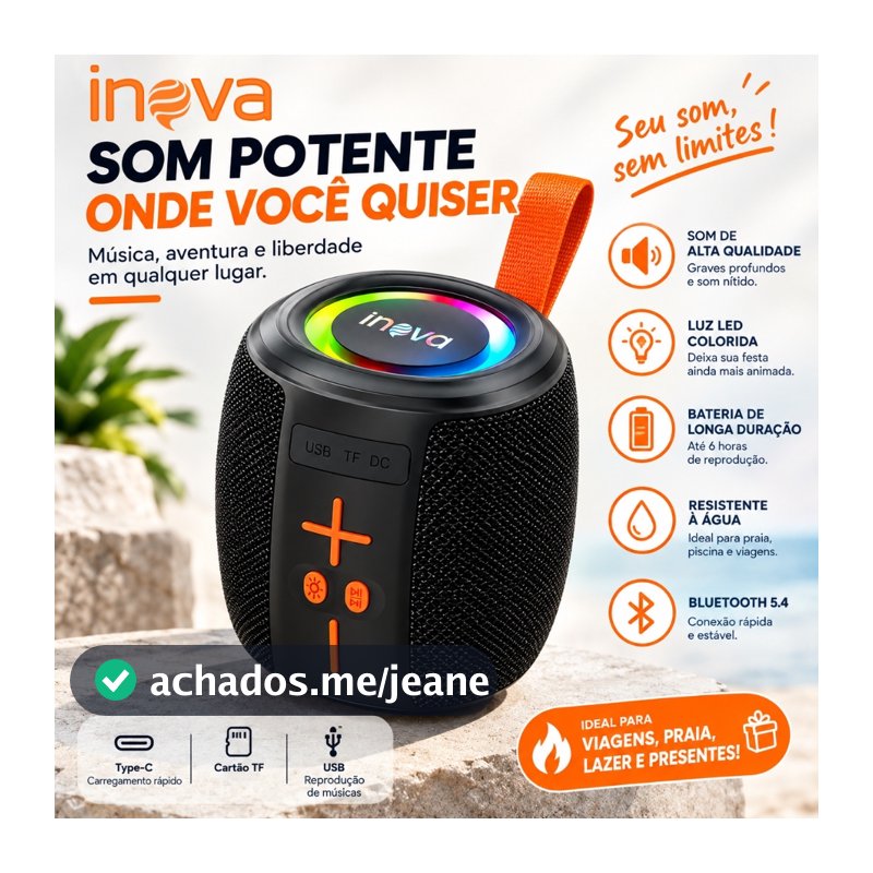Caixa de Som Bluetooth inova Portátil Mini Super Graves Luz LED RGB USB/TF/FM
