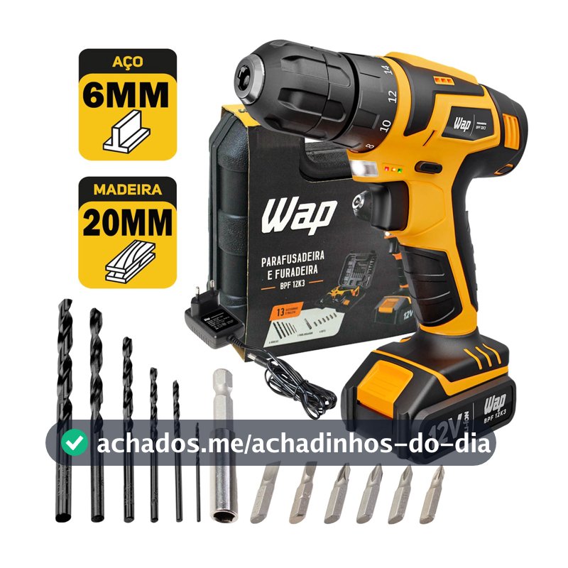 Parafusadeira Furadeira Sem Fio 12V Com Maleta Brocas e Acessórios BPF 12K3 Wap