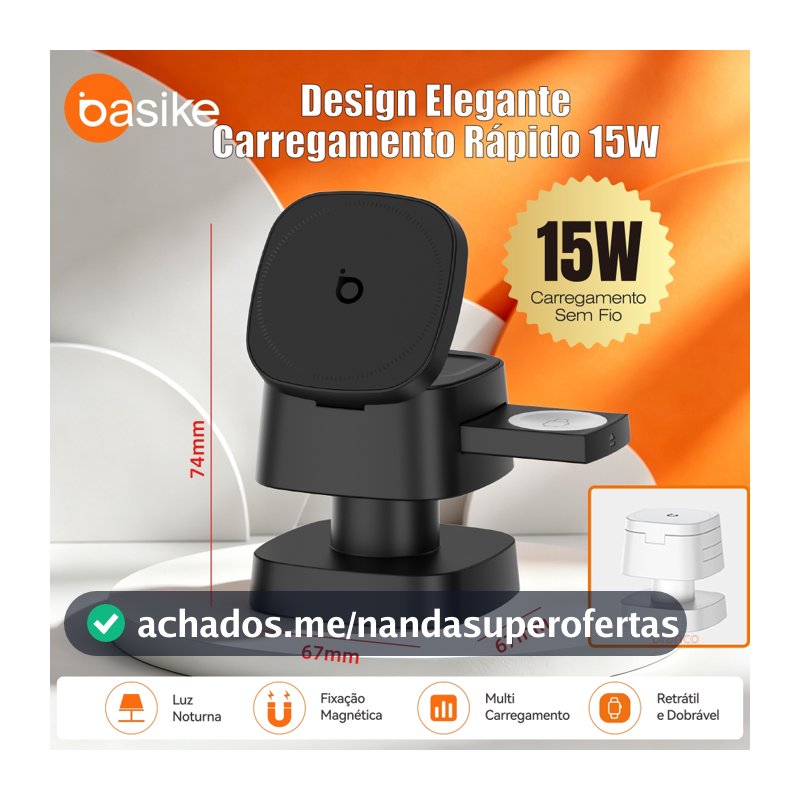 Basike 4 em 1 new carregador sem fio compatível com iPhones e celulares Android 15w Turbo Ultra Fast with light