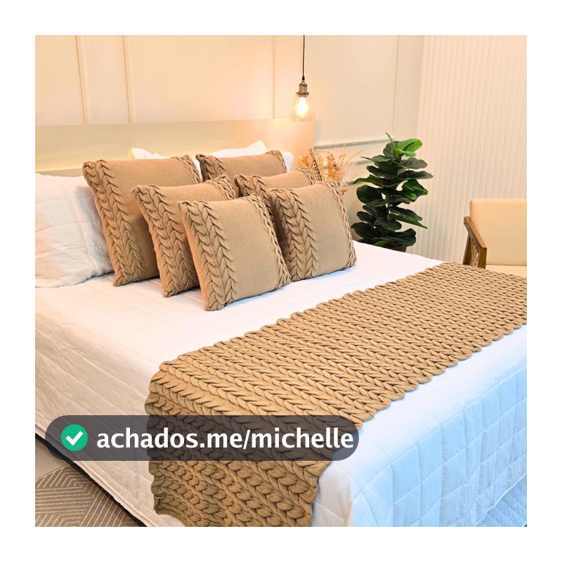 Kit Peseira Manta Tricot Sofá Cama Casal Queen King Aconchego Home Decor + 2 Capas Almofadas