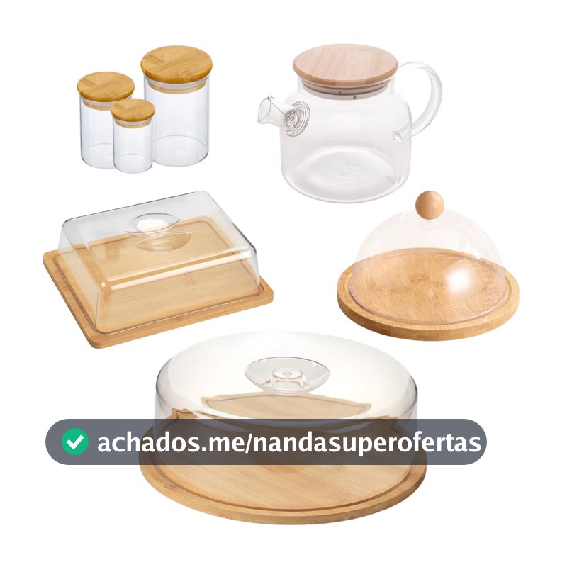 Kit Mesa Posta Bambu Itens Cozinha Jarra Boleira Porta Frios Queijera Pote Hermético