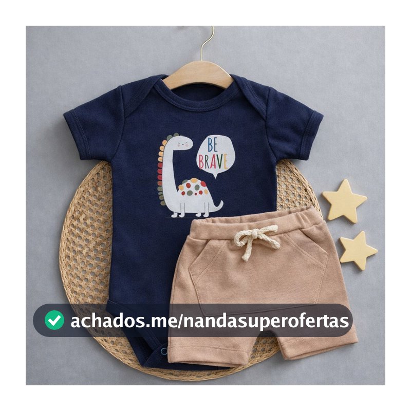 Conjunto de bebê Infantil Verão Menino Body e Short 100% Algodão.