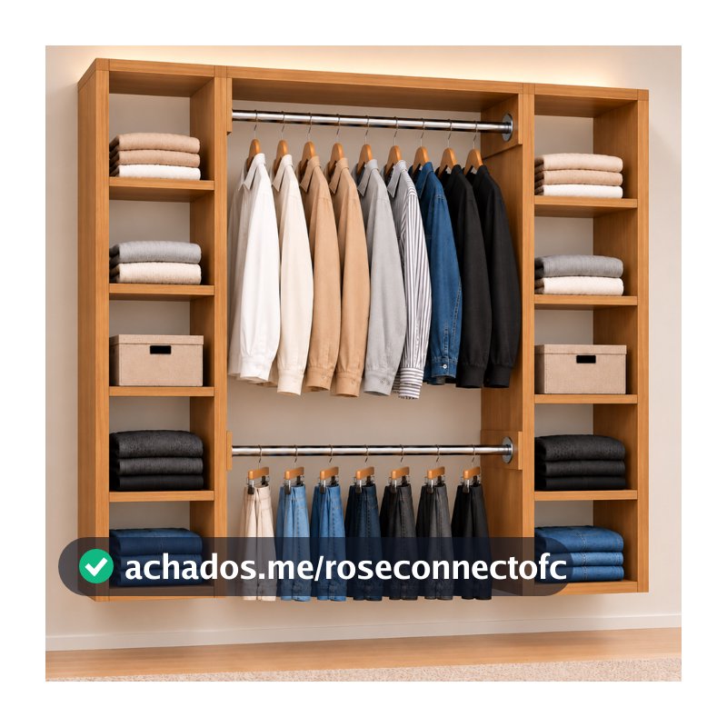 Arara Closet Aberto Suspenso com Cabideiro Duplo e Nichos Organizador-188
