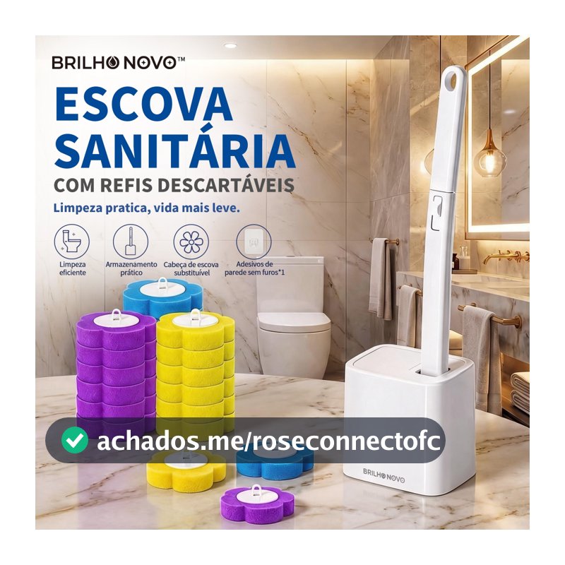 BRILHO NOVO Escova Sanitária com Cabeça Substituível e Refis Descartáveis | Base + 6, 12, 18, 24 ou 36 Refis