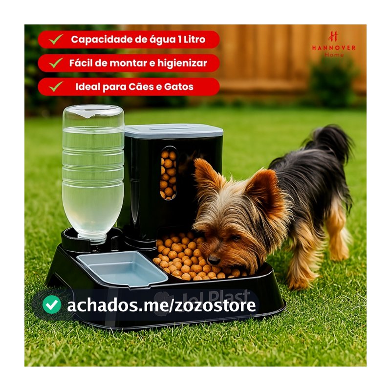 Comedouro com Bebedouro Alimentador Automático Pet 2 em 1 Água e Ração Bebedouro Cachorro Gato