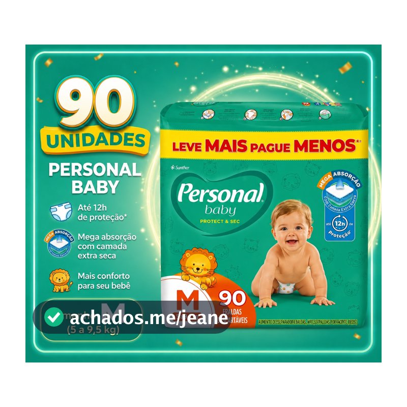 Fralda Infantil Personal Baby Tamanho M 90 Unidades Protect e Sec