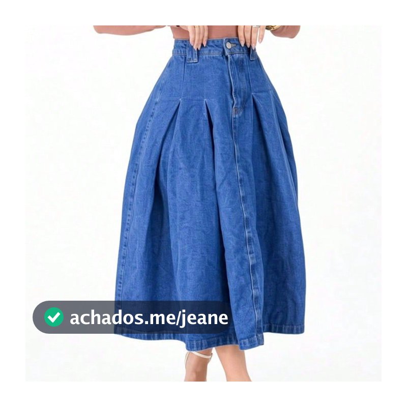 Saia Midi Jeans Feminina Rodada Cintura Alta com Botões Frontais e Caimento Amplo do 34 ao 44