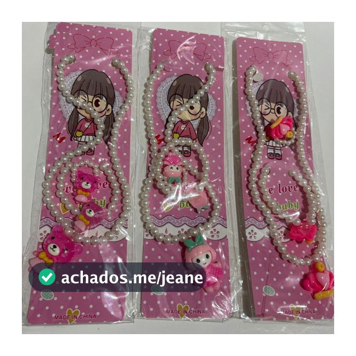Conjuntos Colar e Pulseira e Anel de Miçangas infantil Pérola 3em1/Pingente enviado aleatoriamente