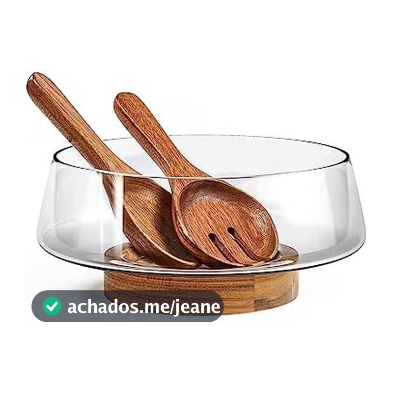 Salad Bowl Set - Party Salad Bowls with Acacia Wood Base and Serving Utensils - Elegant and Practical Kitchen Must-Have