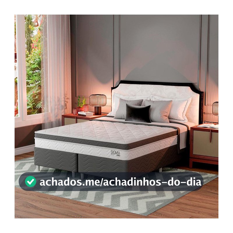 Cama Box com Colchão Queen Sigma Molas Ensacadas (22x158x198) Branco e Cinza