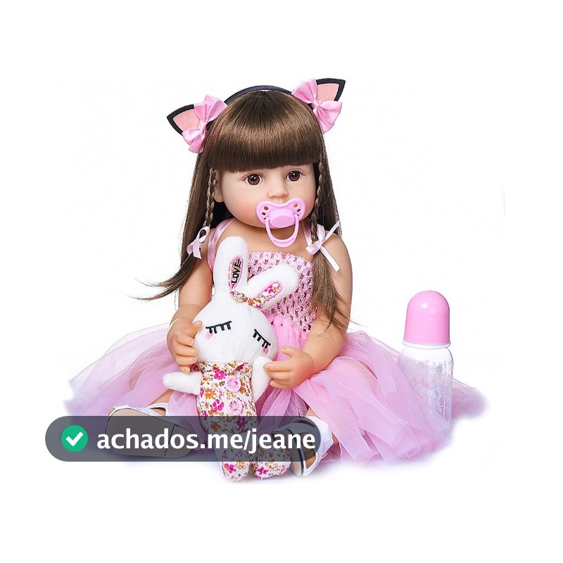 Boneca Bebê Reborn 100% Silicone Menina Original 55cm Coelho