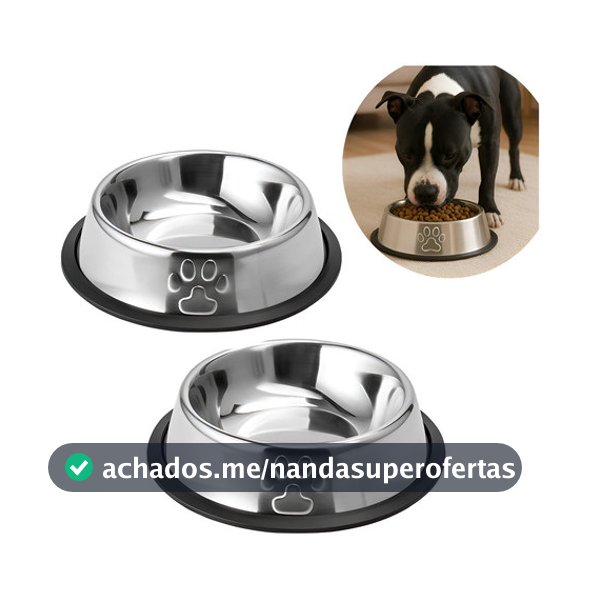 Kit 2 Comedouros Comedouro Pet Inox 900ml Antiderrapante