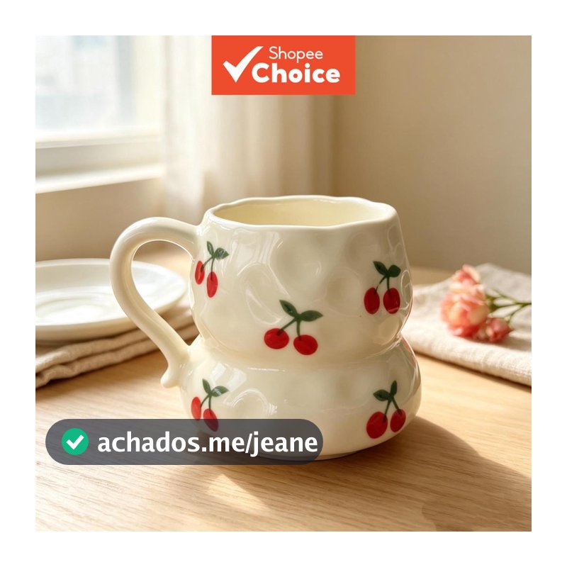 Caneca De Café De Cabaça De Cerâmica Artesanal , Xícara De Chá Texturizada Floral Cereja Coração Impressão , Utensílios