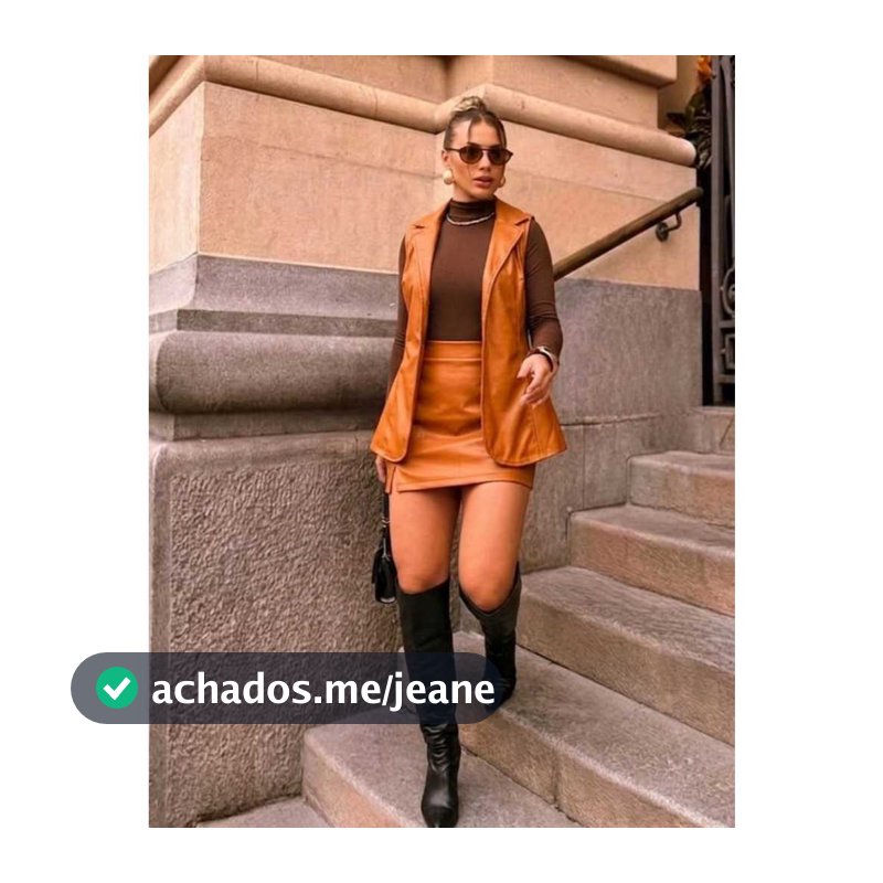 Conjunto Feminina Colete e Short Saia com Elástico Atrás  Couro Fake