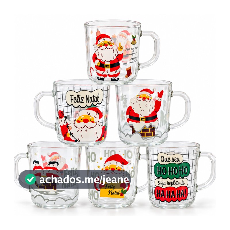 Kit 6 Canecas de Natal 250ml Para Celebrar com Estilo Festa