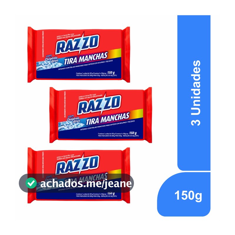 Sabão Barra Razzo Tira Manchas Kit 3 Unidades