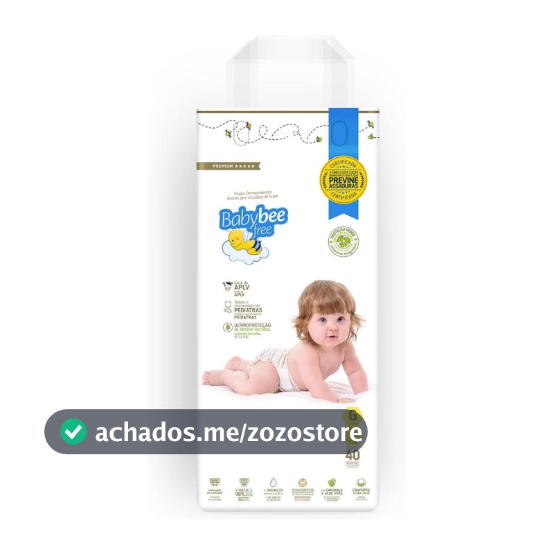 Fralda Premium Dermoprotetora Bebê Pele Sensível APLV Livre Baby Bee Free Vários Tamanhos