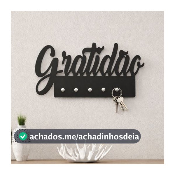 Porta Chaves Palavra Gratidão Decorativo Com Ganchos Mdf 3mm